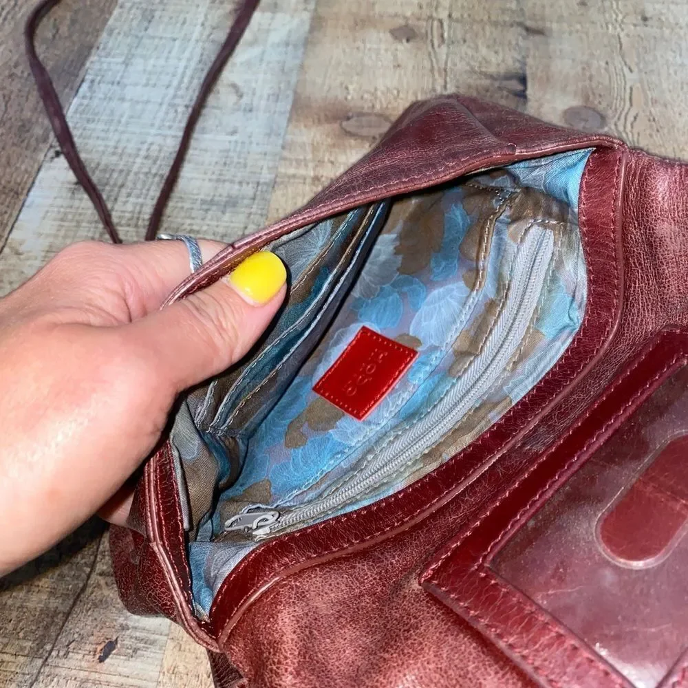 Hobo distressed maroon leather crossbody bag fold over